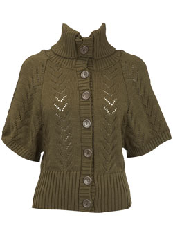 Khaki pointelle cape cardigan