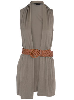 Dorothy Perkins Khaki sleeveless belted cardigan