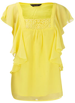 Dorothy Perkins Lemon crochet square neck top
