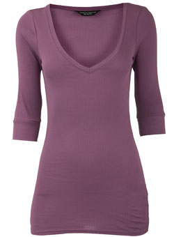 Dorothy Perkins Mauve ribbed v-neck top