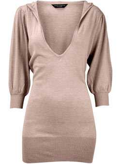 Dorothy Perkins Mocha v-neck hooded jumper