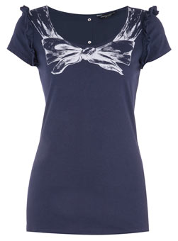 Dorothy Perkins Navy bow motif button back top