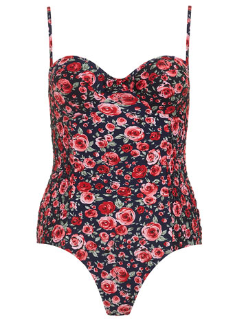 Dorothy Perkins Navy floral ruched swimsuit DP06938230