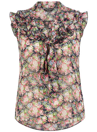 Dorothy Perkins Navy floral ruffle blouse DP05350330