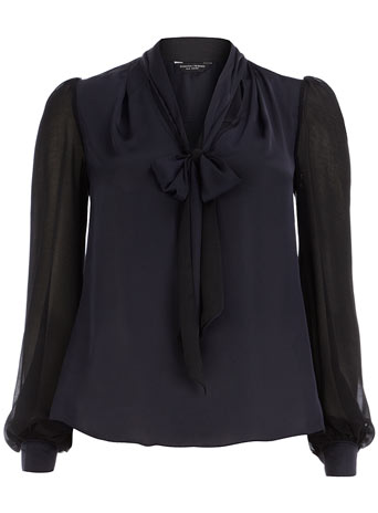 Navy mixed pussybow blouse DP05329923