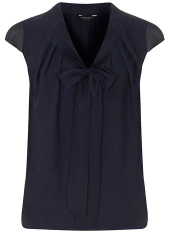 Navy mixed pussybow blouse DP05375723