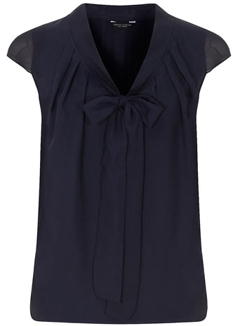 Dorothy Perkins Navy mixed pussybow blouse DP05375723