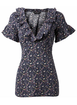 Dorothy Perkins Navy ruffle wrap top