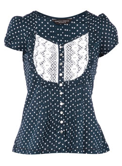 Dorothy Perkins Navy spot crochet top