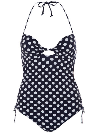 Dorothy Perkins Navy spot twist front swimsuit DP06937830