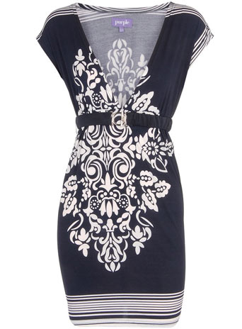 Dorothy Perkins Navy/white print belted tunic