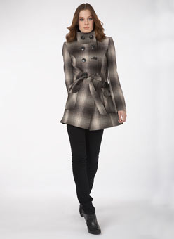 Oatmeal check belted coat