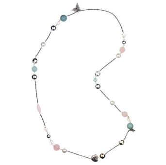 Pastel bead, silver butterflies and heart necklace