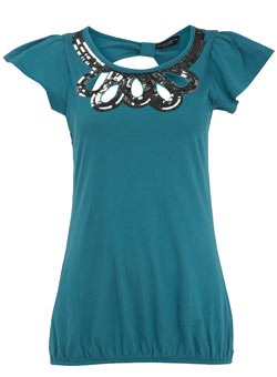 Dorothy Perkins Peacock blue sequin keyhole top
