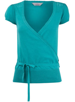 Dorothy Perkins Petite mint pointelle wrap top