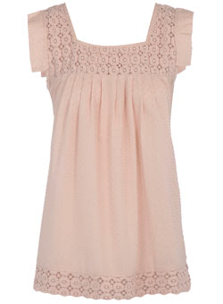Dorothy Perkins Petite nude dobby crochet top