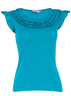 Petite teal woven frill top
