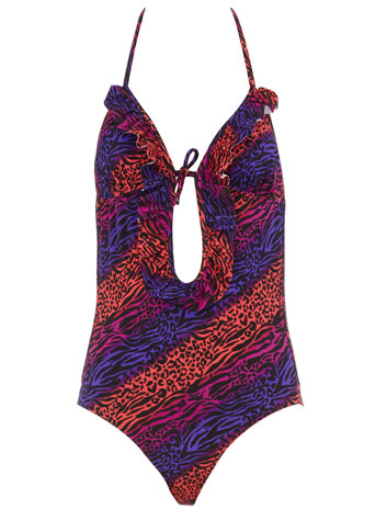 Dorothy Perkins Pink animal mix frill swimsuit DP06920414