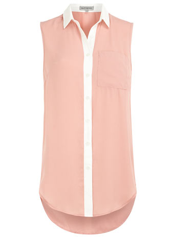 Pink contrast sleevless blouse DP75100401