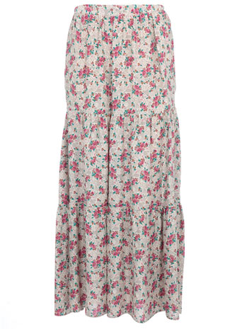 Dorothy Perkins Pink ditsy tiered maxi skirt