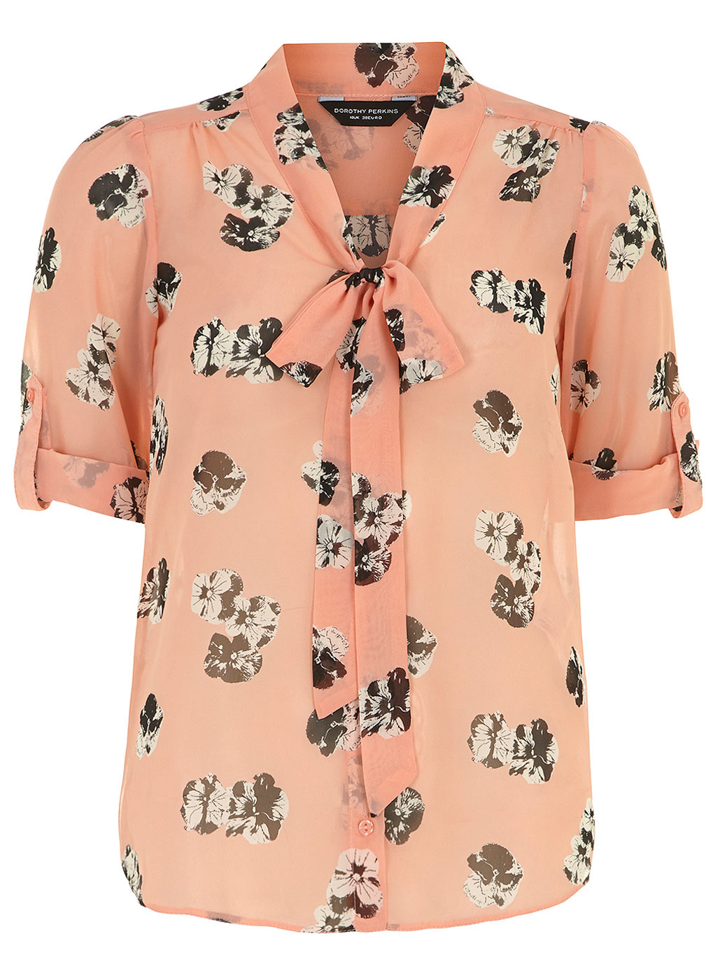Pink pansy print pussybow blouse 05417074