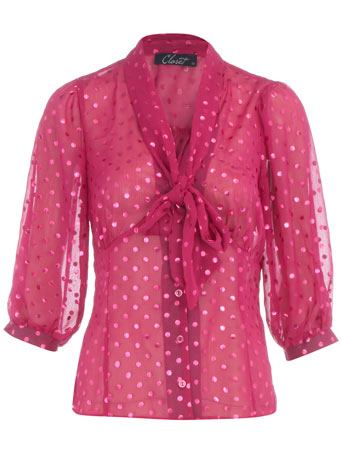 Pink spot pussybow blouse DP60000217