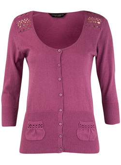Purple crochet trim cardigan