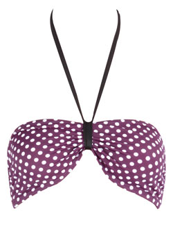 Purple/white spot bandeau top