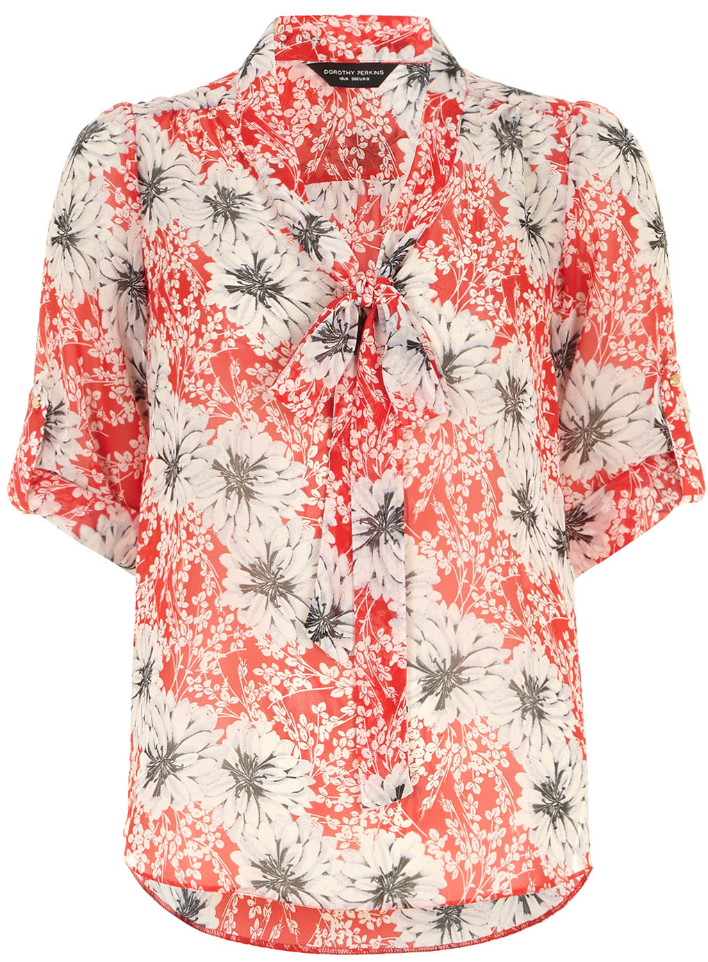 Red floral print pussybow blouse 05421012