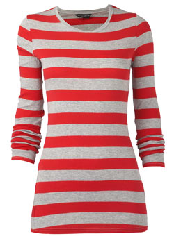 Dorothy Perkins Red/grey stripe crew neck top