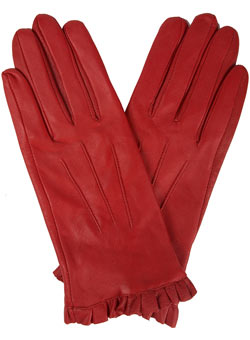 Dorothy Perkins Red leather frill gloves.