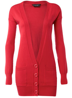 Red long-line cardigan