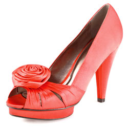 Dorothy Perkins Red satin rose pleat shoes