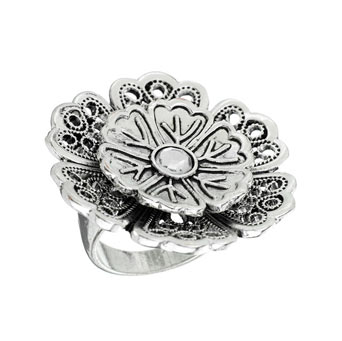 Silver layered flower ring