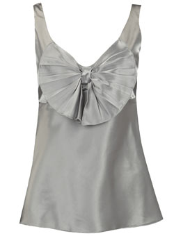 Silver satin bow shell top