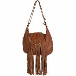 Tan large leather fringe bag