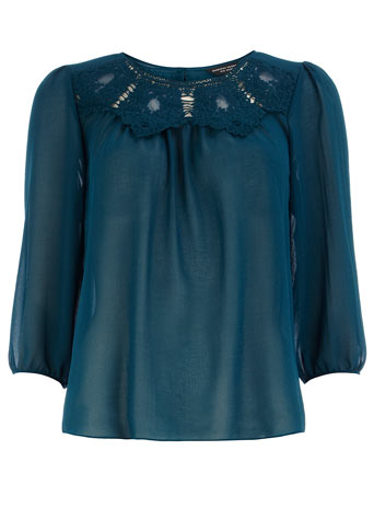 Dorothy Perkins Teal crochet neck blouse DP05320228