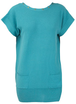 Teal eyelet button back jumper