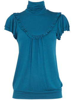 Dorothy Perkins Teal frill bib polo top