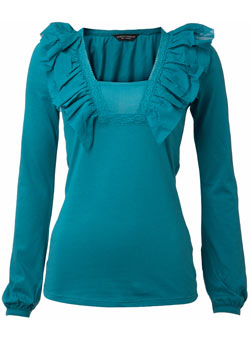 Teal rufffle top