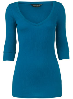 Teal v neck rib top
