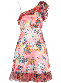 Dorothy Perkins Vila pink floral one shoulder dress
