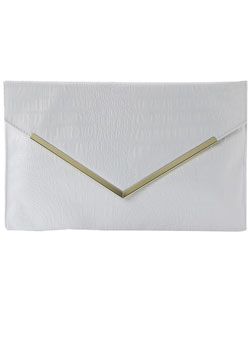 Dorothy Perkins White croc metal clutch