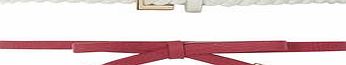 Dorothy Perkins Womens 2 Pack Pink and Cream Skinny Belts- Pink