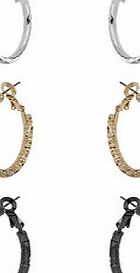 Dorothy Perkins Womens 3 Pack Textured Hoops- Gold DP49815476