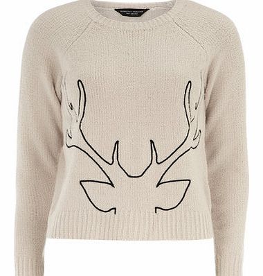 Dorothy Perkins Womens Antler Teddy Jumper- Beige DP55156400