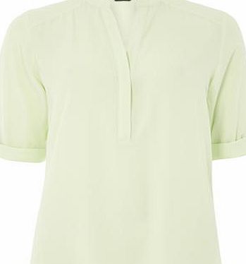 Dorothy Perkins Womens Apple Non Collar Roll sleeve Top- Green