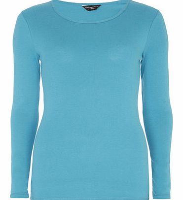 Dorothy Perkins Womens Aqua Blue Long Sleeved Crew Top- Aqua