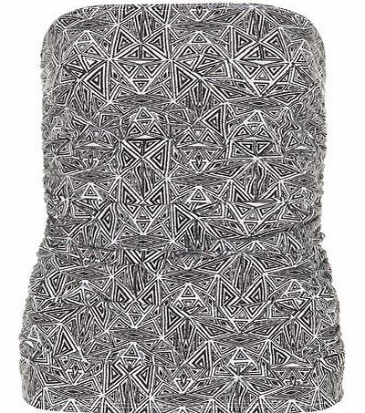 Womens Aztec ruched side bandeau- Black/White