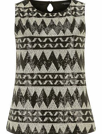 Dorothy Perkins Womens Aztec sequin front tank top- Black